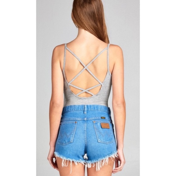 Gray Strappy Cross Back Bodysuit S M L - Picture 4 of 4